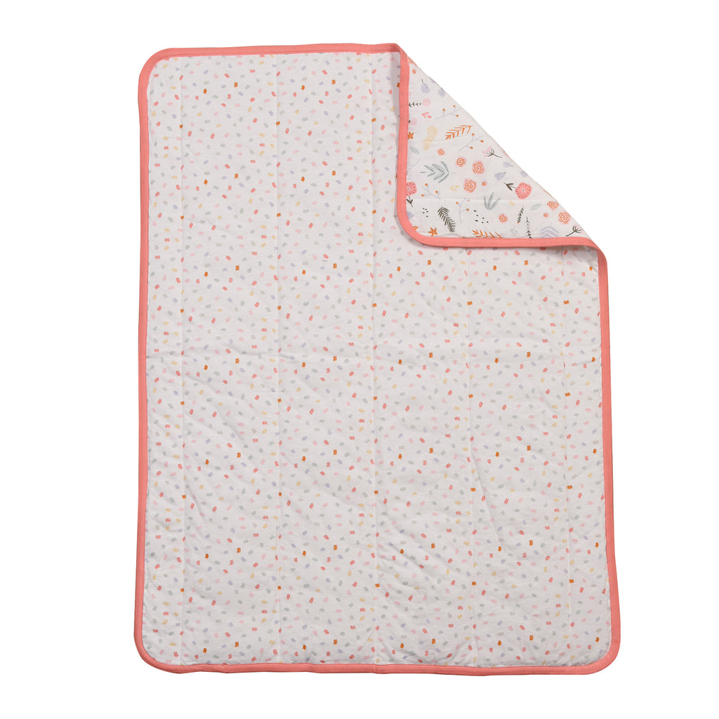 Back flat lay of Floral Quilted Baby Blanket on white background