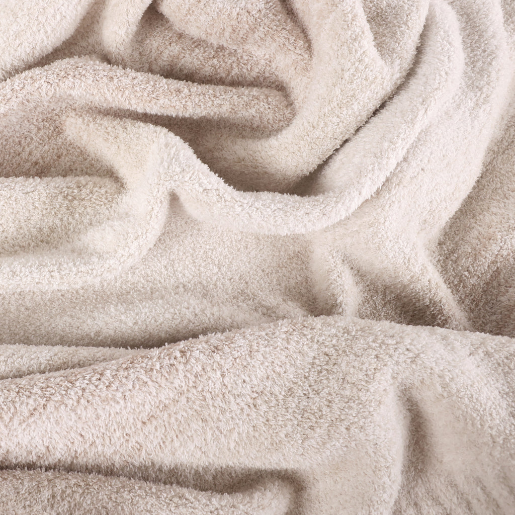 Chenille Feather Yarn Throw, Beige close up
