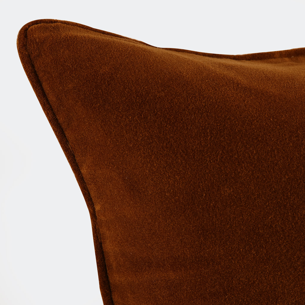 Cotton Velvet Cushion, Brown close up