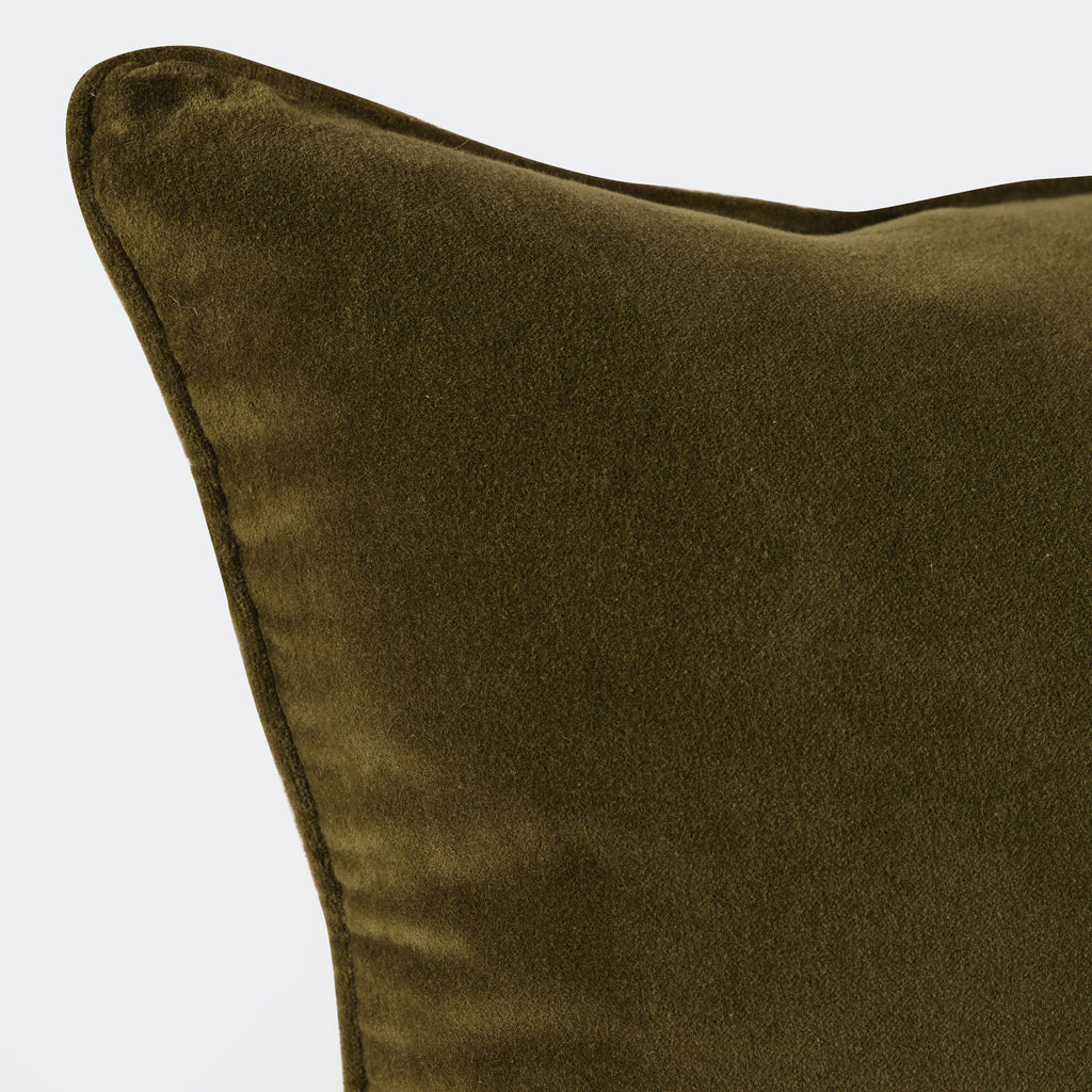 Cotton Velvet Cushion, Green close up