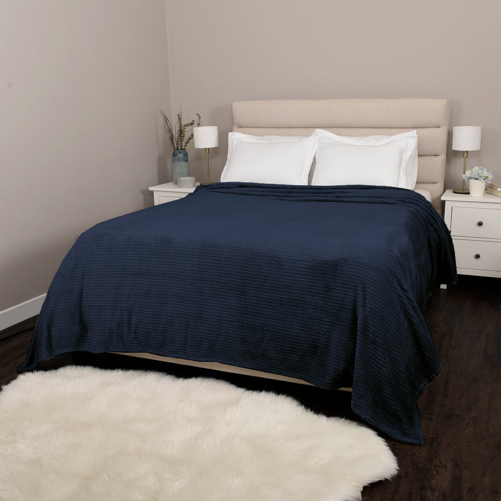 Life Comfort Jacquard Velvet Touch Blanket, Blue 98" x 92" room shot