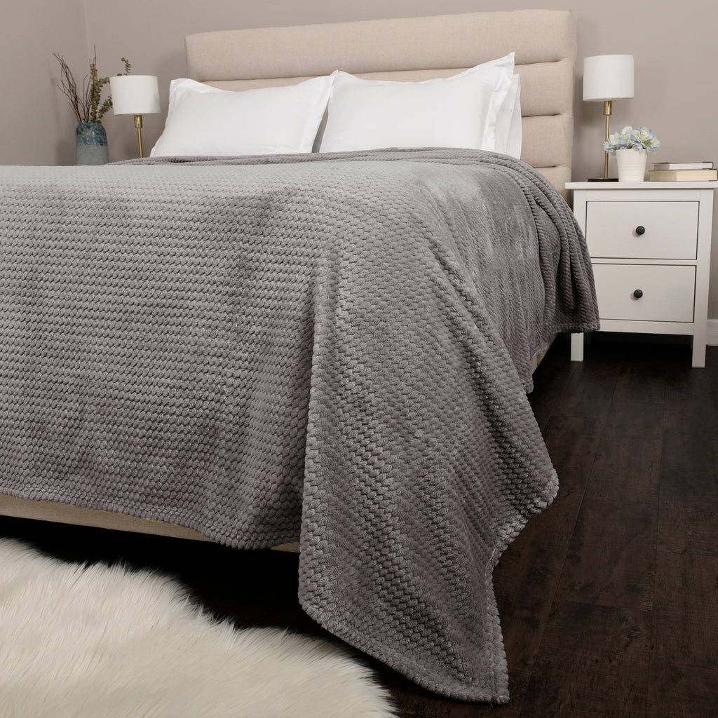 Life Comfort Jacquard Velvet Touch Blanket, Dark Grey 112" x 92" room shot