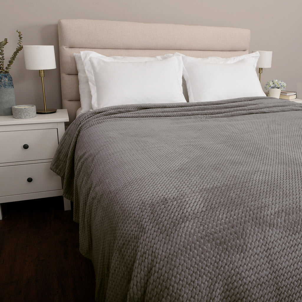 Life Comfort Jacquard Velvet Touch Blanket, Dark Grey 112" x 92" room shot