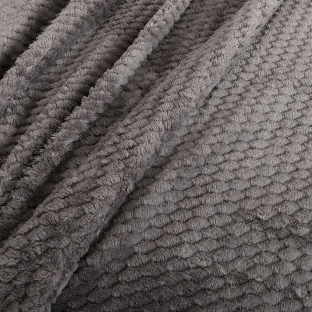 Life Comfort Jacquard Velvet Touch Blanket, Dark Grey 112" x 92" close up