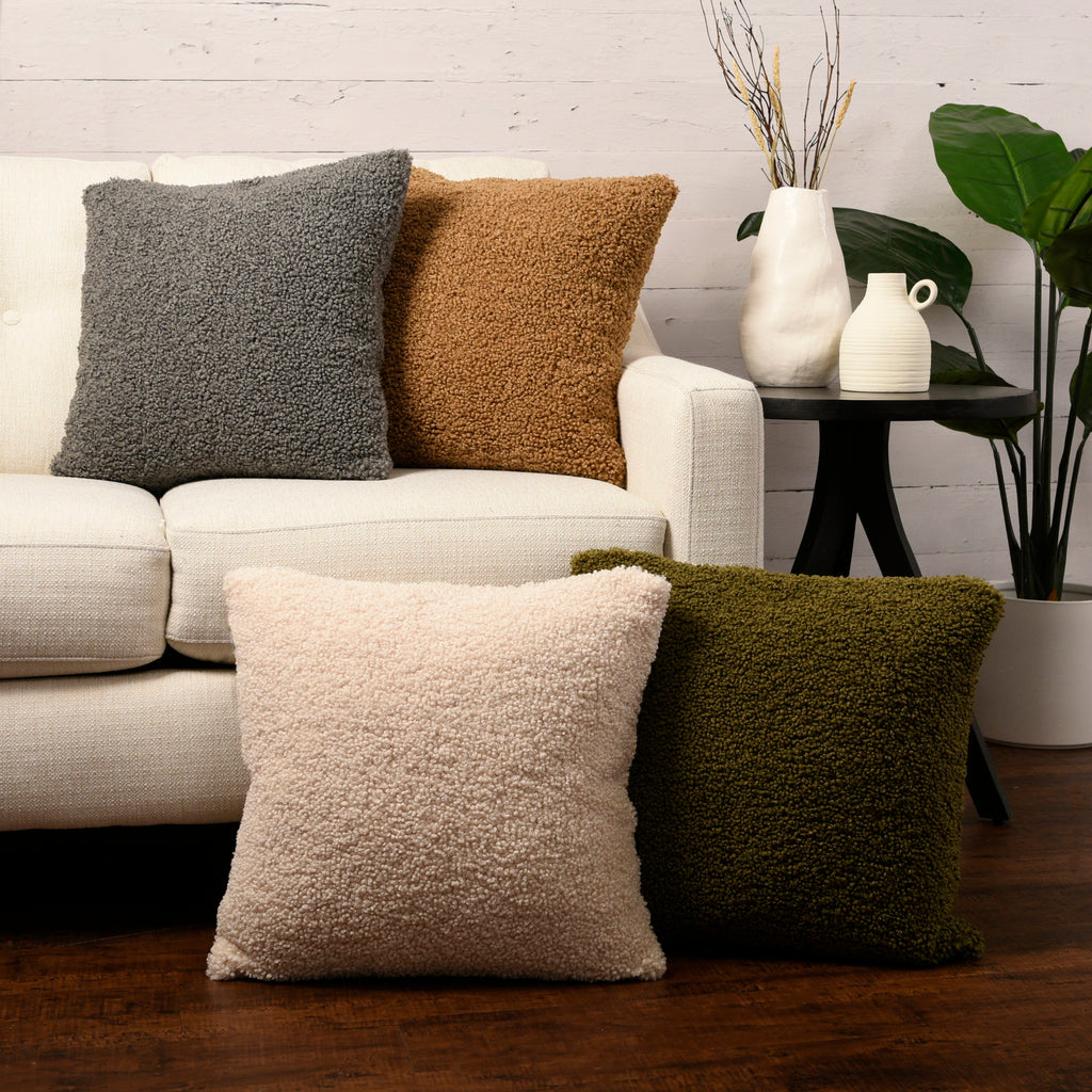 Life Comfort 2-Piece Teddy Fur Pillow assortment on couch