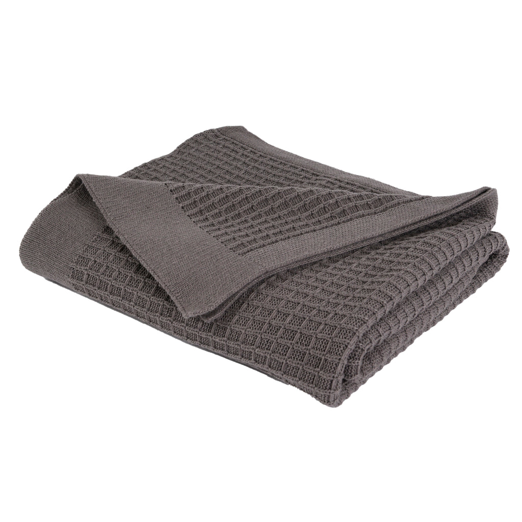Life Comfort Recycled Waffle Knit Throw, Grey 50" x 60" folded
