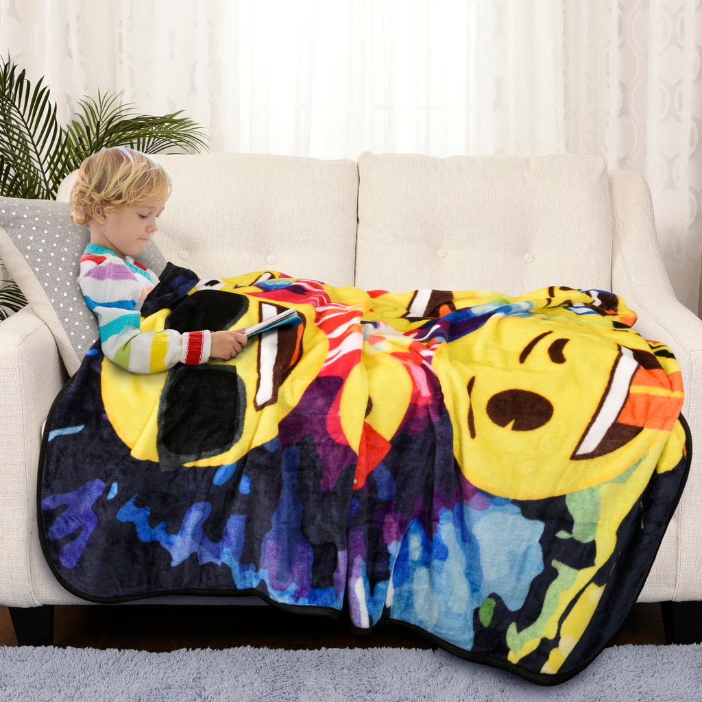 Child using Emoji Tie Dye Throw
