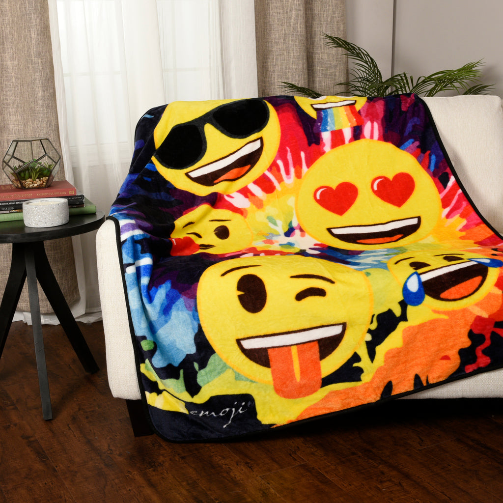 Emoji Tie Dye Throw room shot on couch