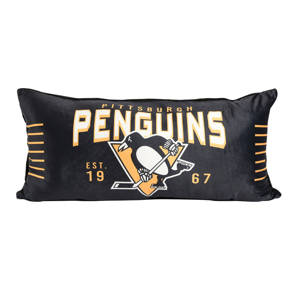 NHL Pittburgh Penguins Body Pillow flay lay on white background