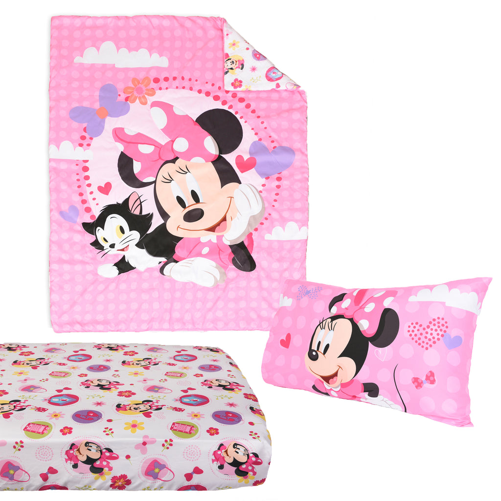 Disney Minnie Mouse Toddler Bedding Set items separated on white background