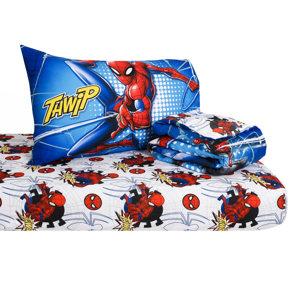  Marvel Spider-Man Toddler Bedding Set items stacked on white background