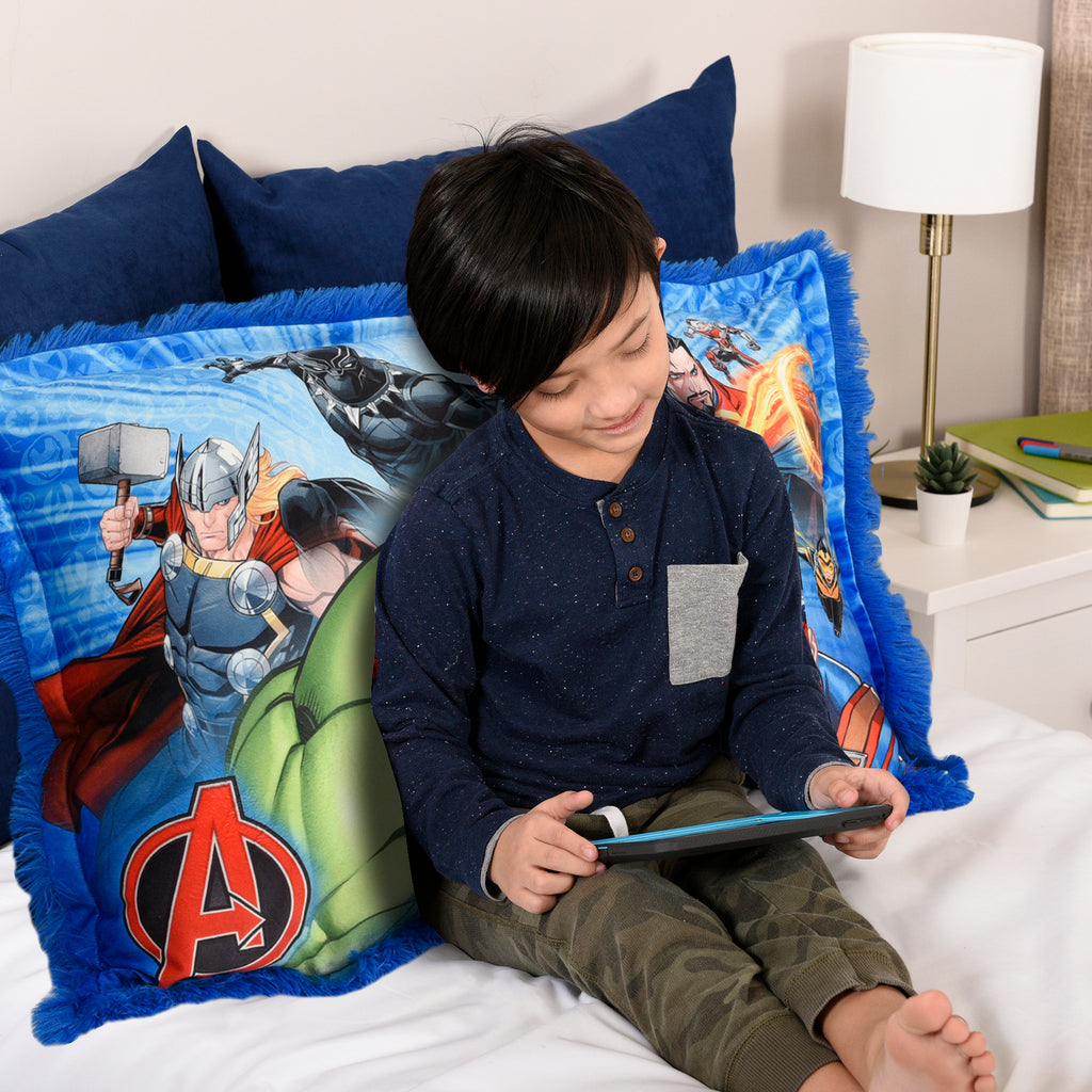 Marvel Avengers Jumbo Funky Fur Pillow with model