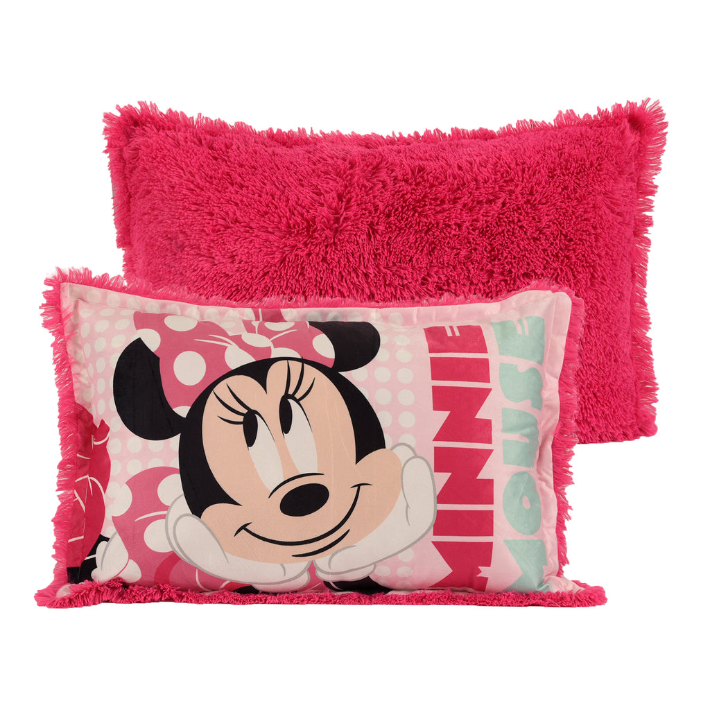 Disney Minnie Mouse Jumbo Funky Fur Pillow frotn and back
