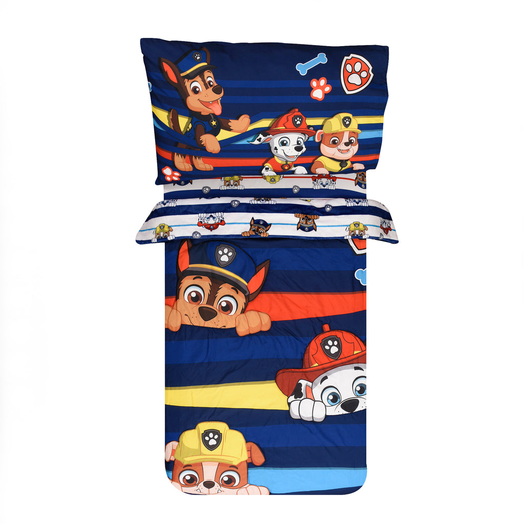 Paw Patrol Toddler Bedding Set on a bed on white background