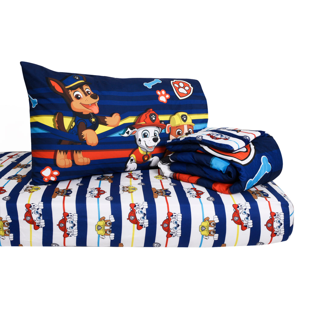 Paw Patrol Toddler Bedding Set items stacked on white background