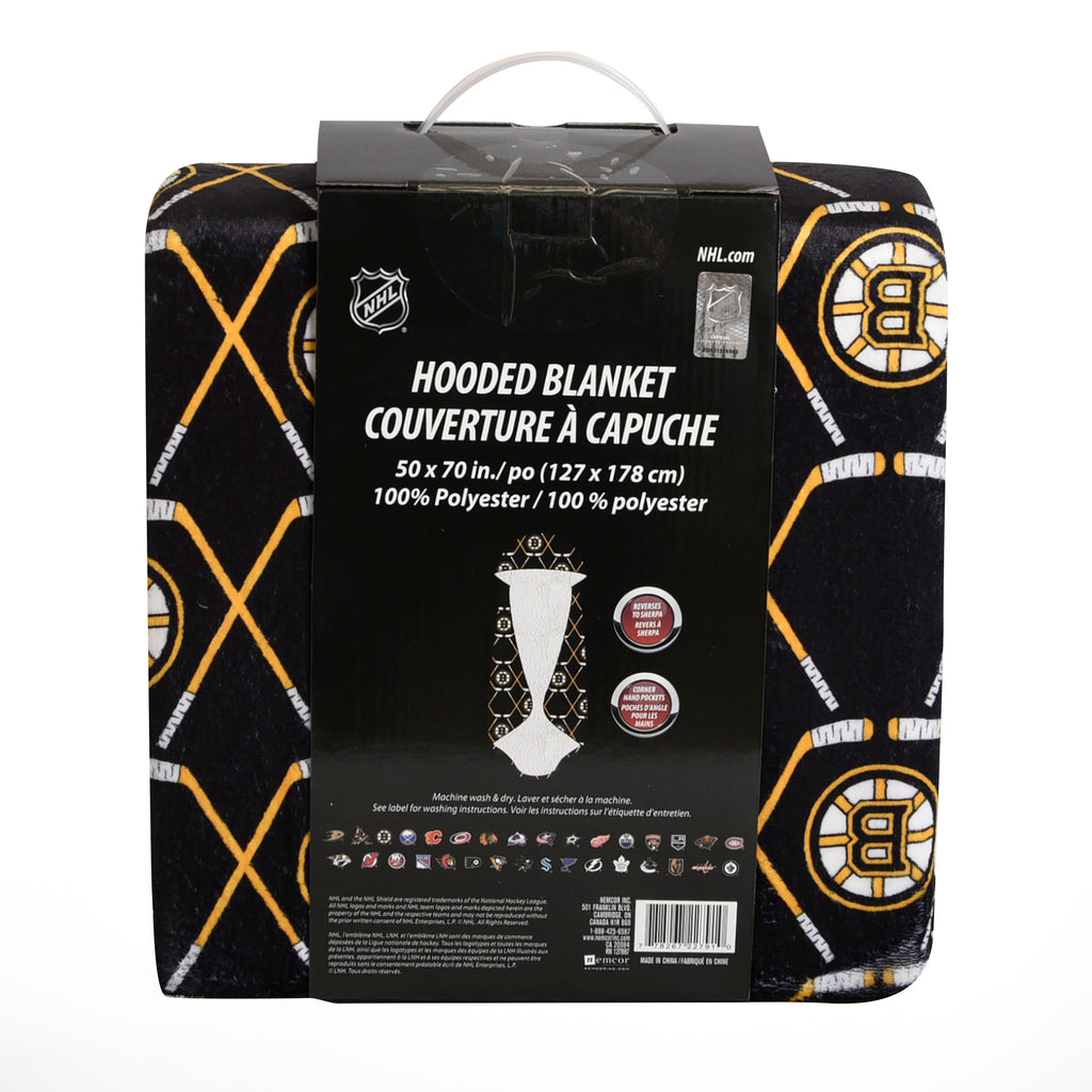 NHL Boston Bruins Hooded Throw, 50" x 60" packaging back