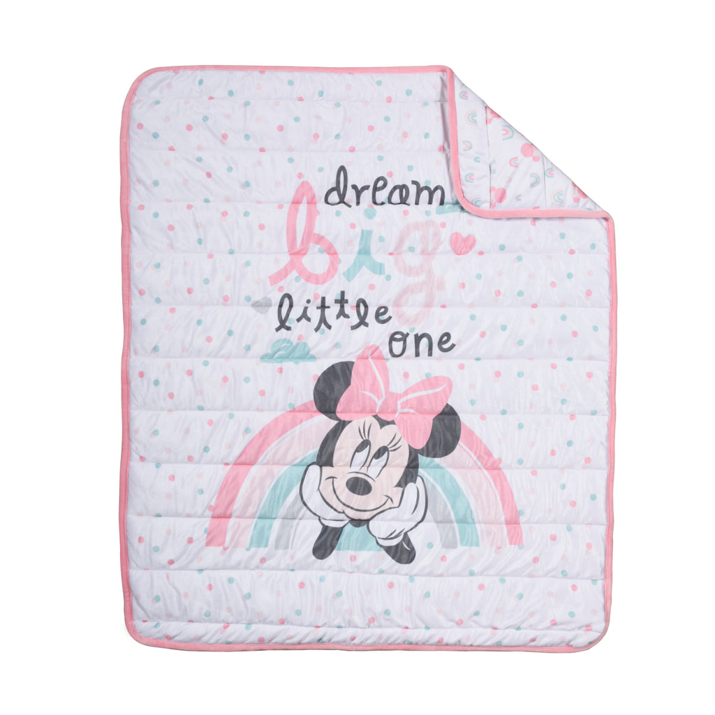 Disney Minnie Mouse Quilted Blanket flat lay with folded corner