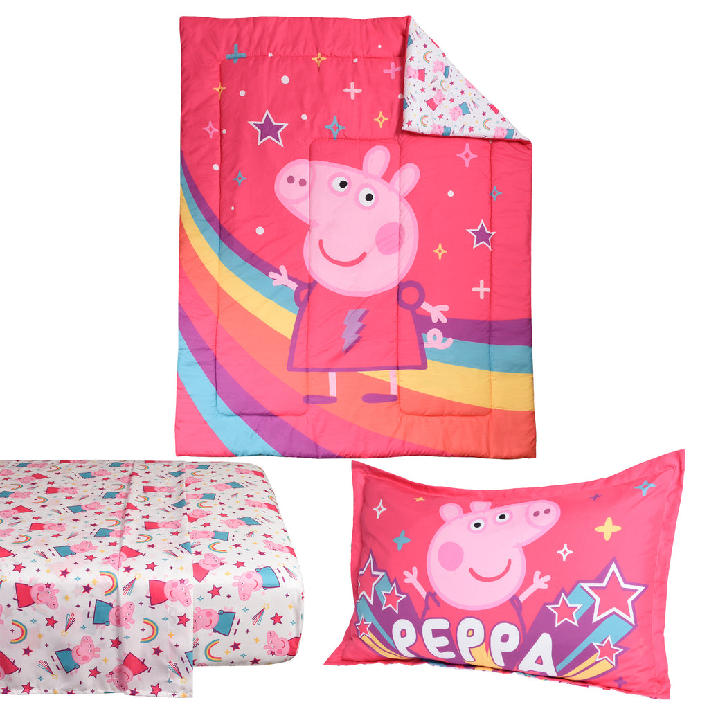 Peppa Pig Twin Bedding Set items separated on white background