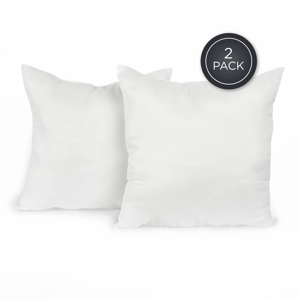 2 20 by 20 inch pillow inserts on white background