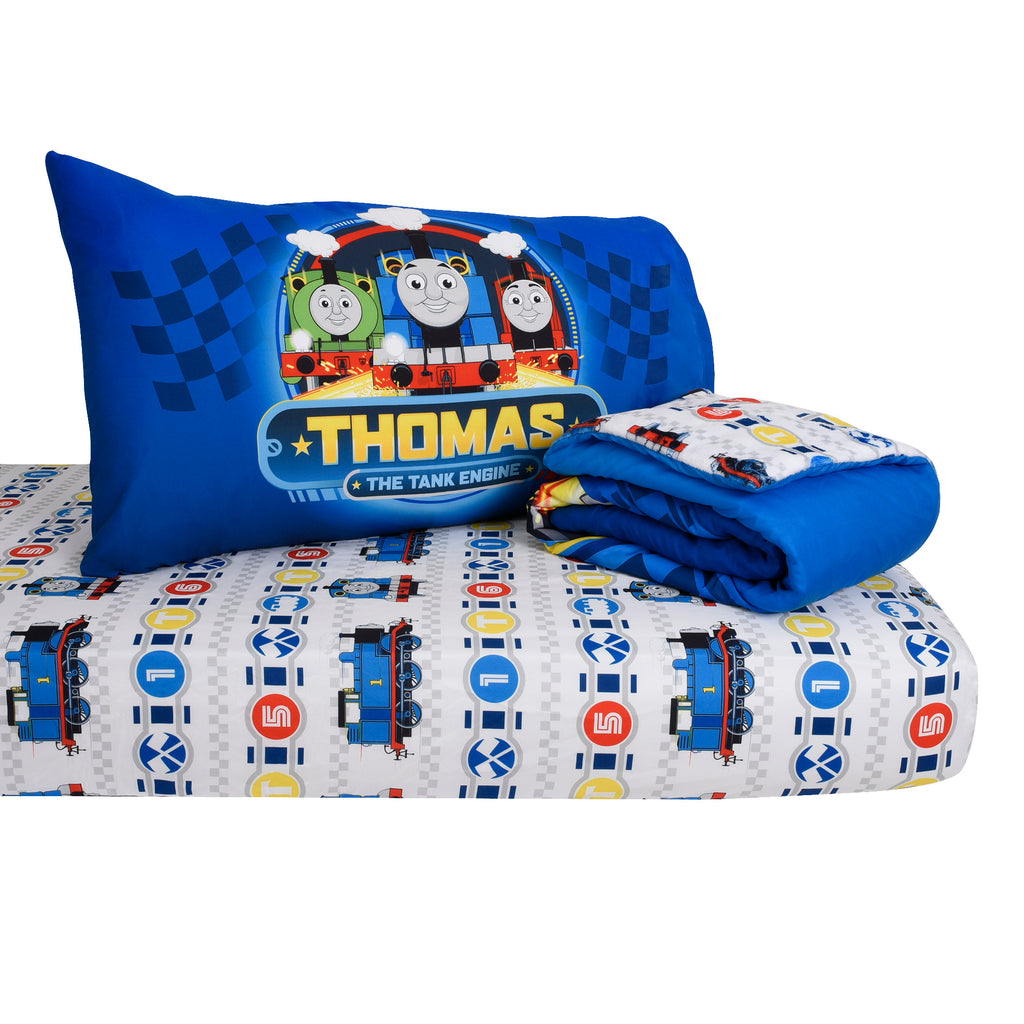 Thomas & Friends Toddler Bedding Set items stacked on white background