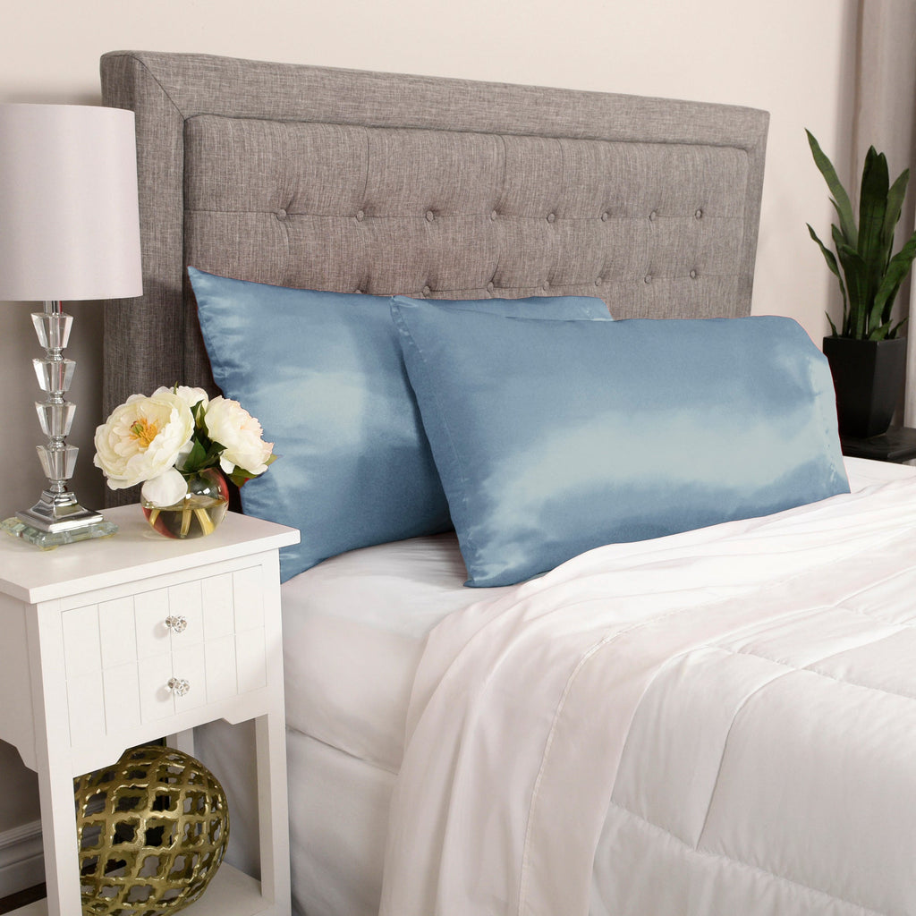 Life Comfort 2-Piece Satin Pillowcase, Blue 20" x 32" room shot