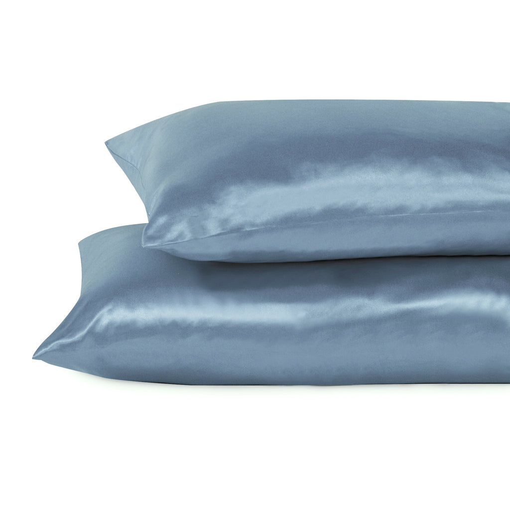Life Comfort 2-Piece Satin Pillowcase, Blue 20" x 32" stacked
