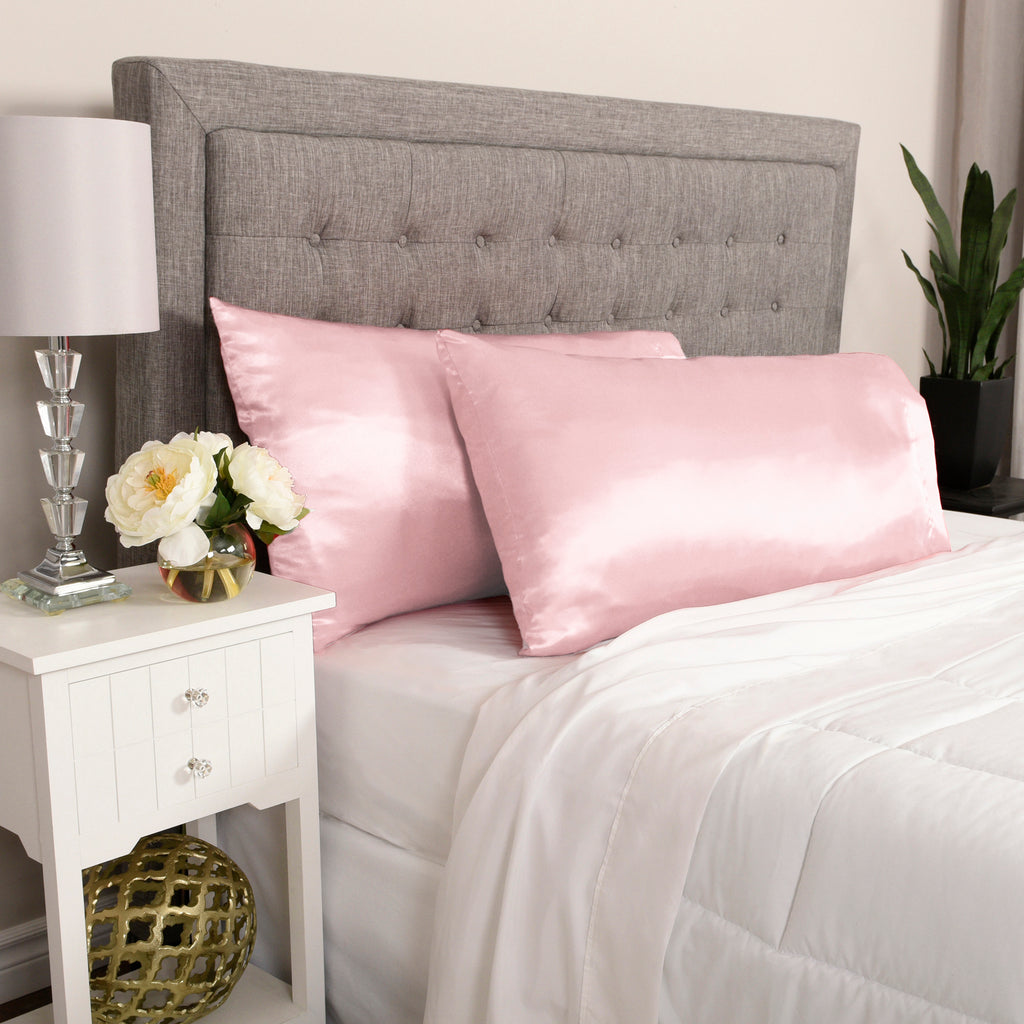 Life Comfort 2-Piece Satin Pillowcase, Pink 20" x 36" room shot