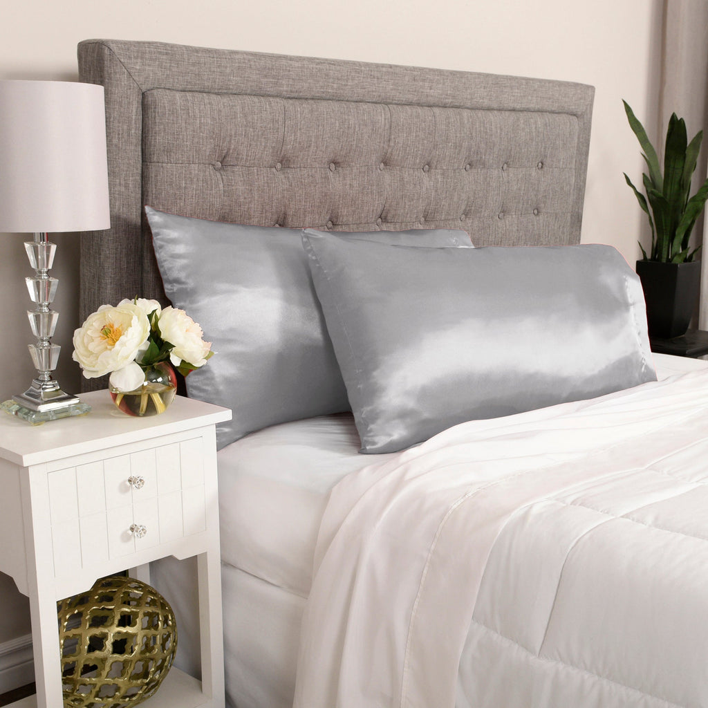 Life Comfort 2-Piece Satin Pillowcase, Grey 20" x 32" room shot
