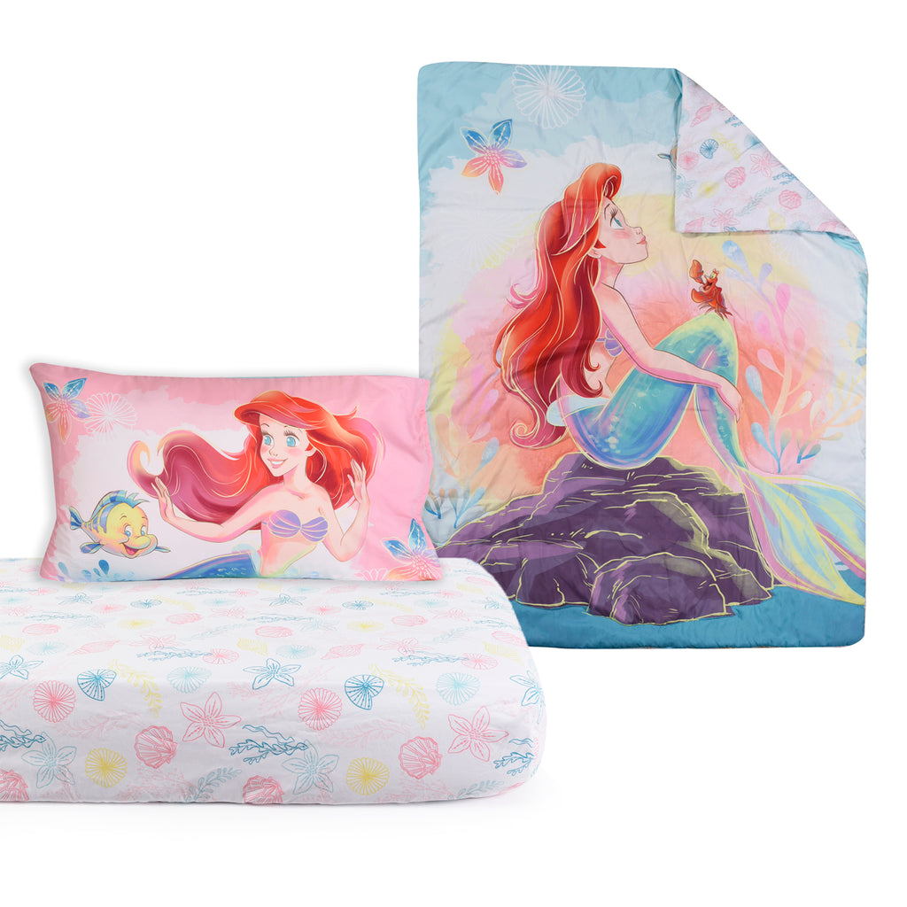 Disney The Little Mermaid 3-Piece Toddler Bedding Set items separated